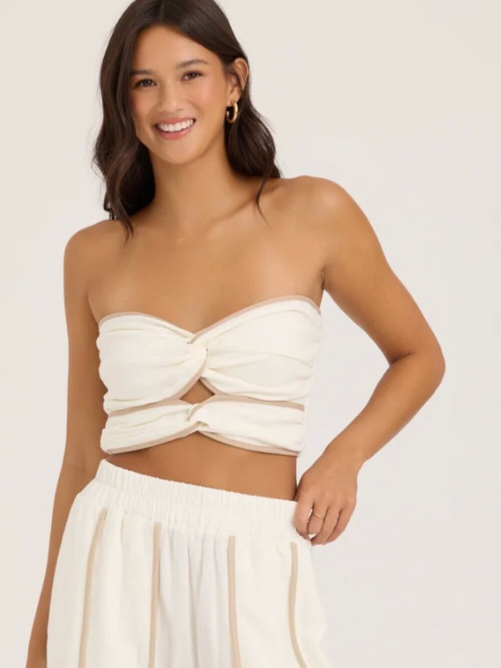 brand new OCEAN DRIVE Viscose Linen Twist Front Tube Top - White Tan